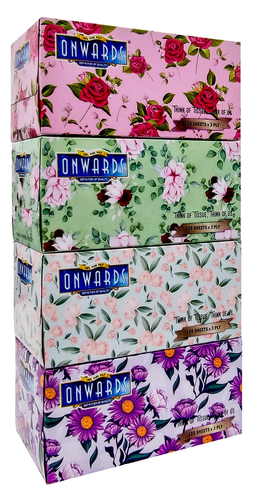 Onwards - 3 Ply Box Tissues 4 Boxes x 130 Sheets